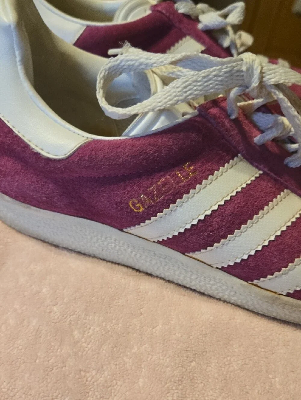 adidas Women’s Suede Sneakers in Magenta and White